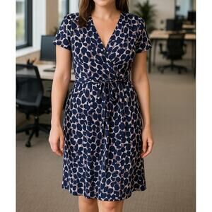 NWT Leota Purple Faux Wrap Knee Length Abstract Dress Office Workwear Sz L
